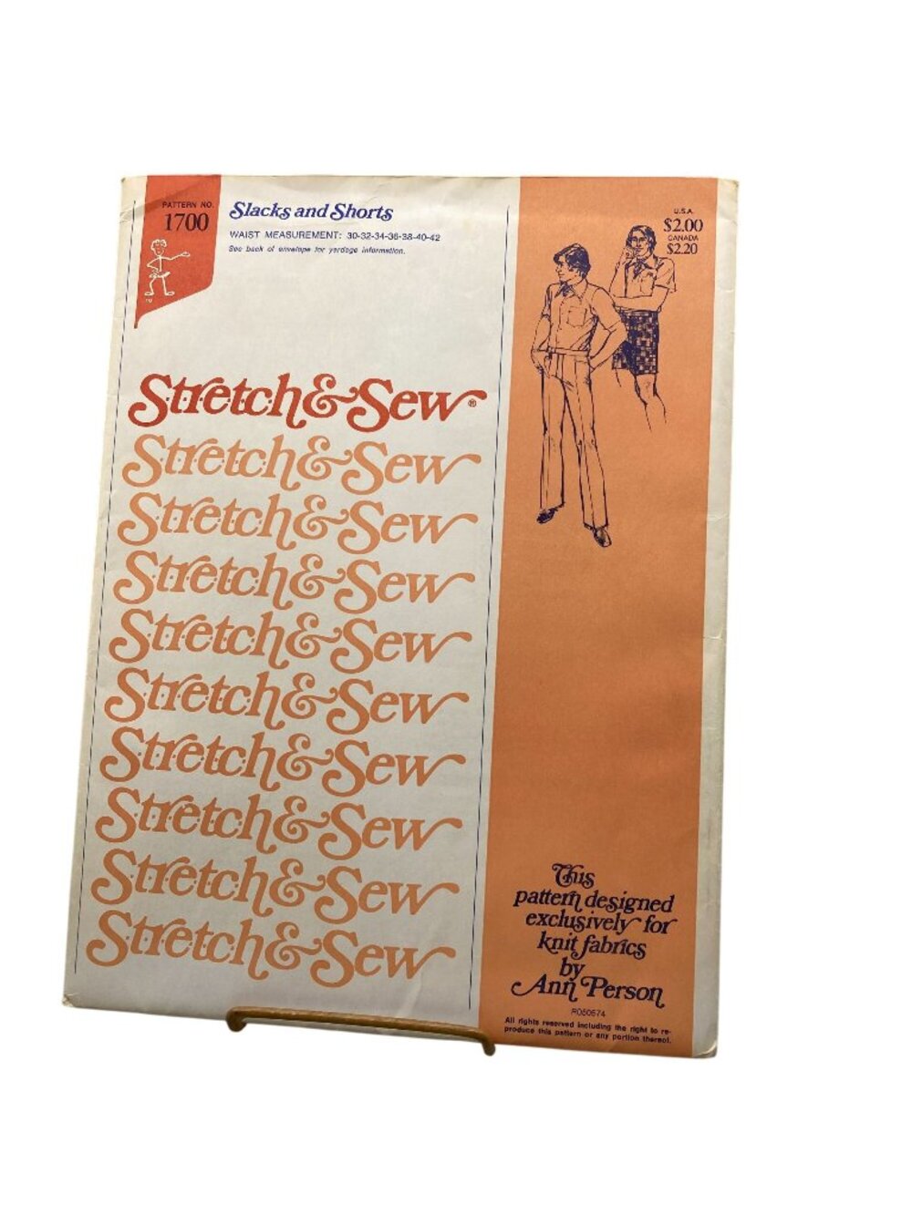 UNCUT Vintage Sewing PATTERN Stretch and Sew 1700 by Ann Person, Mens 1974 Slack